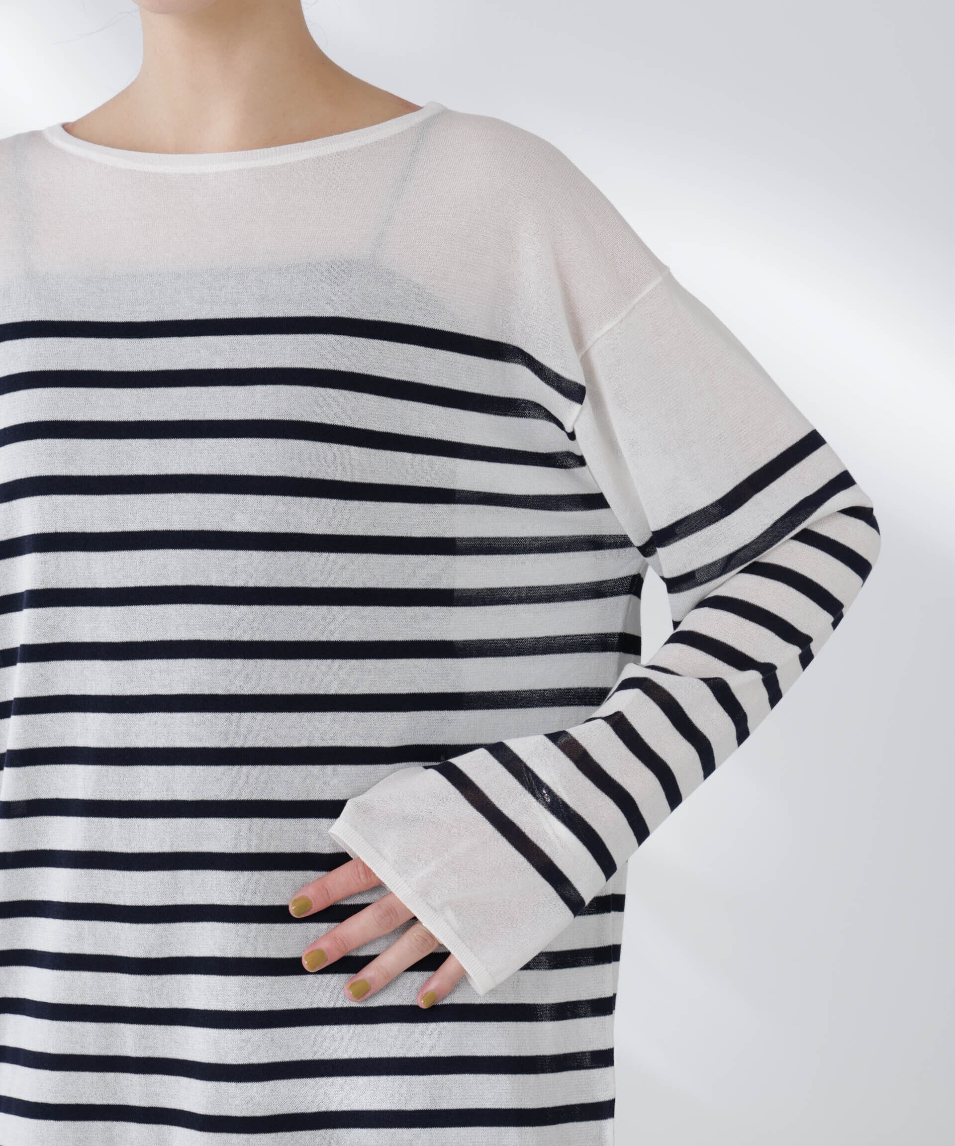 nano･universe「コットンナイロンシアーボーダーニットトップス」|ニット・セーター|