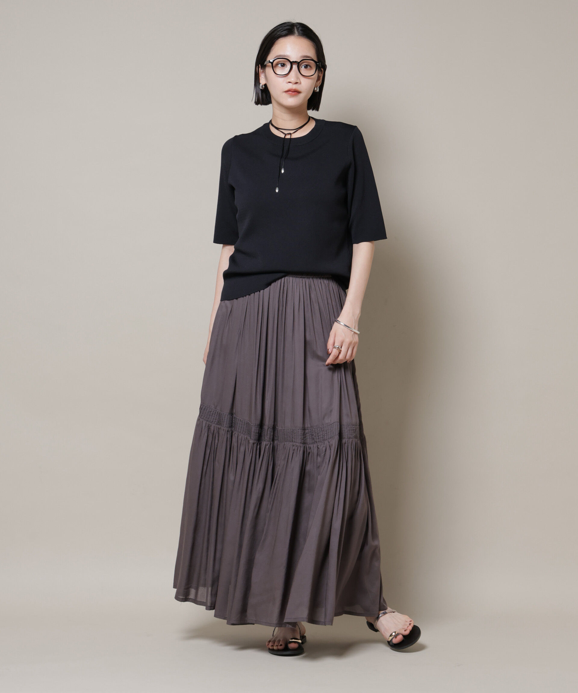 nano･universe「made in INDIA ギャザー切り替えフレアスカート(セットアップ可)」|スカート|