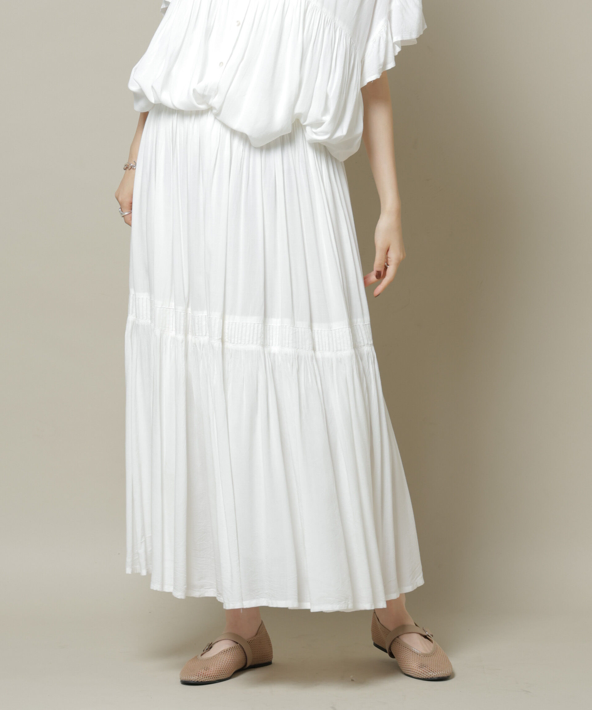 nano･universe「made in INDIA ギャザー切り替えフレアスカート(セットアップ可)」|スカート|