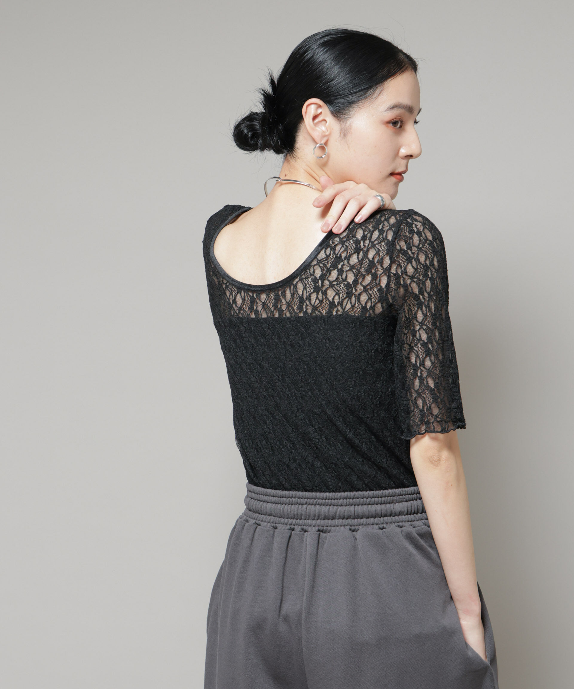 nano･universe「レースバックシャントップス」|Tシャツ・カットソー|ブラック