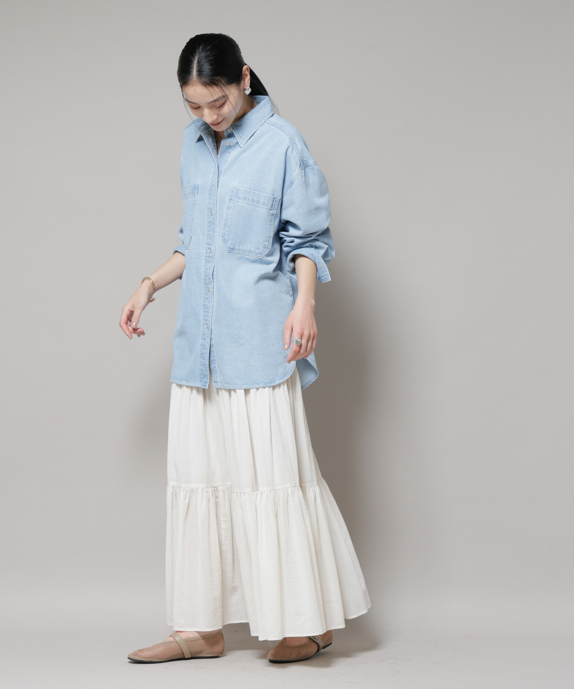 nano･universe「刺繍入りデニムワイドシャツ(セットアップ可)」|シャツ・ブラウス|