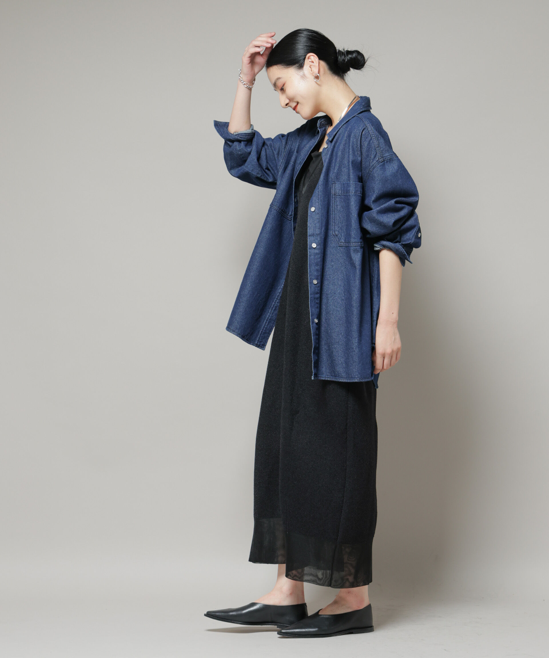 nano･universe「刺繍入りデニムワイドシャツ(セットアップ可)」|シャツ・ブラウス|