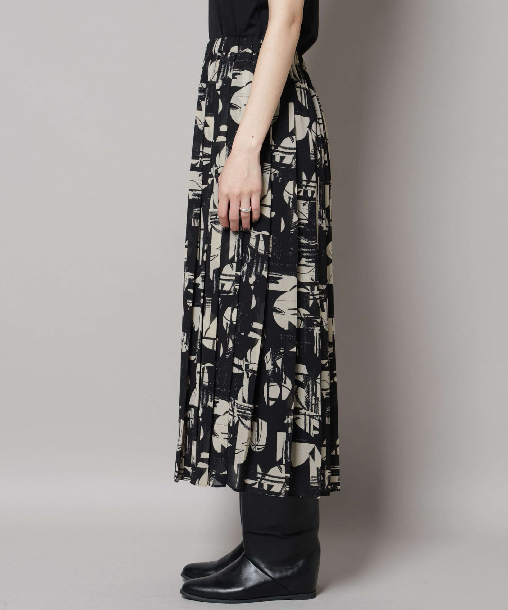 nano･universe「アートプリントジョーゼットプリーツスカート」|スカート|
