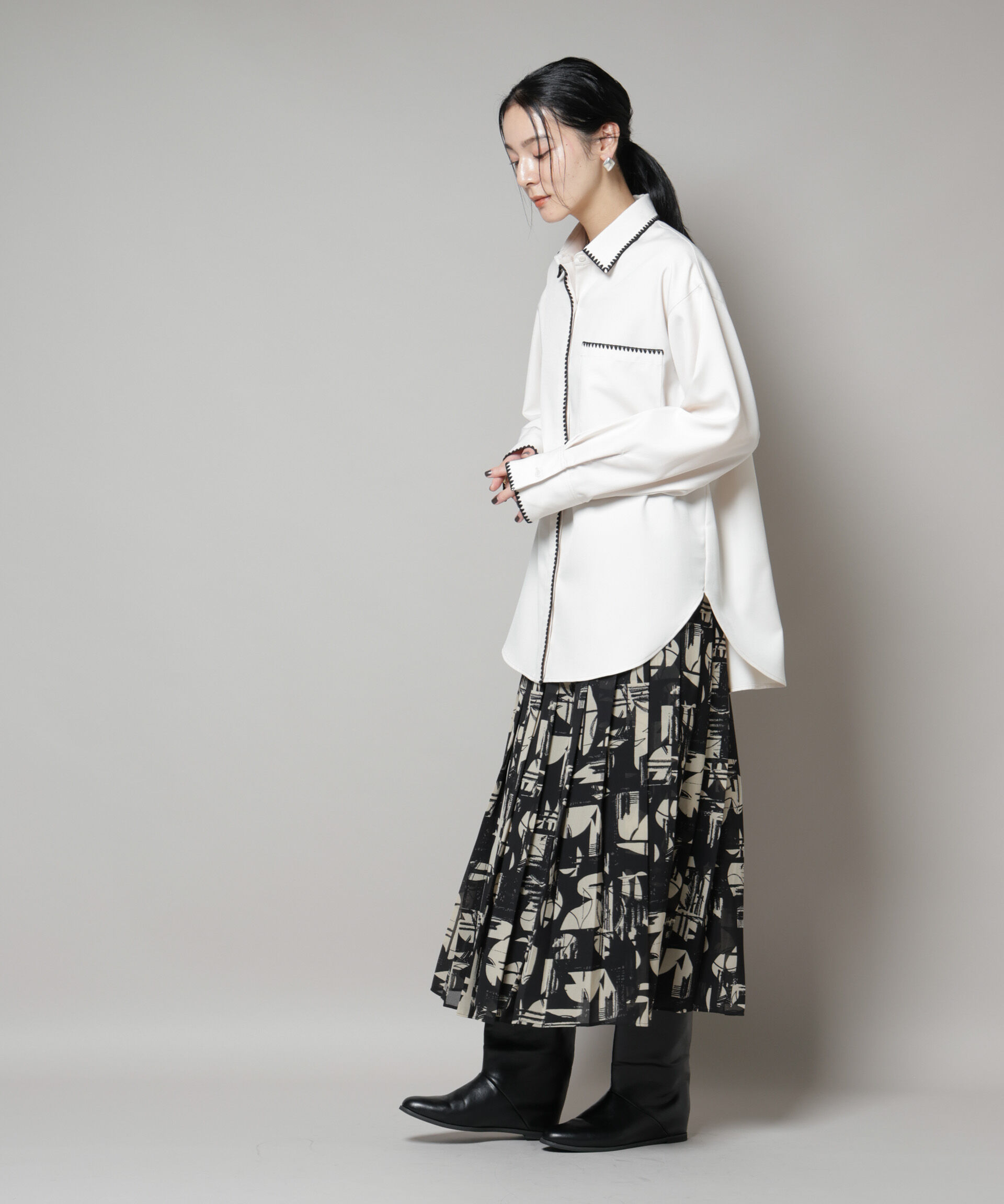 nano･universe「アートプリントジョーゼットプリーツスカート」|スカート|