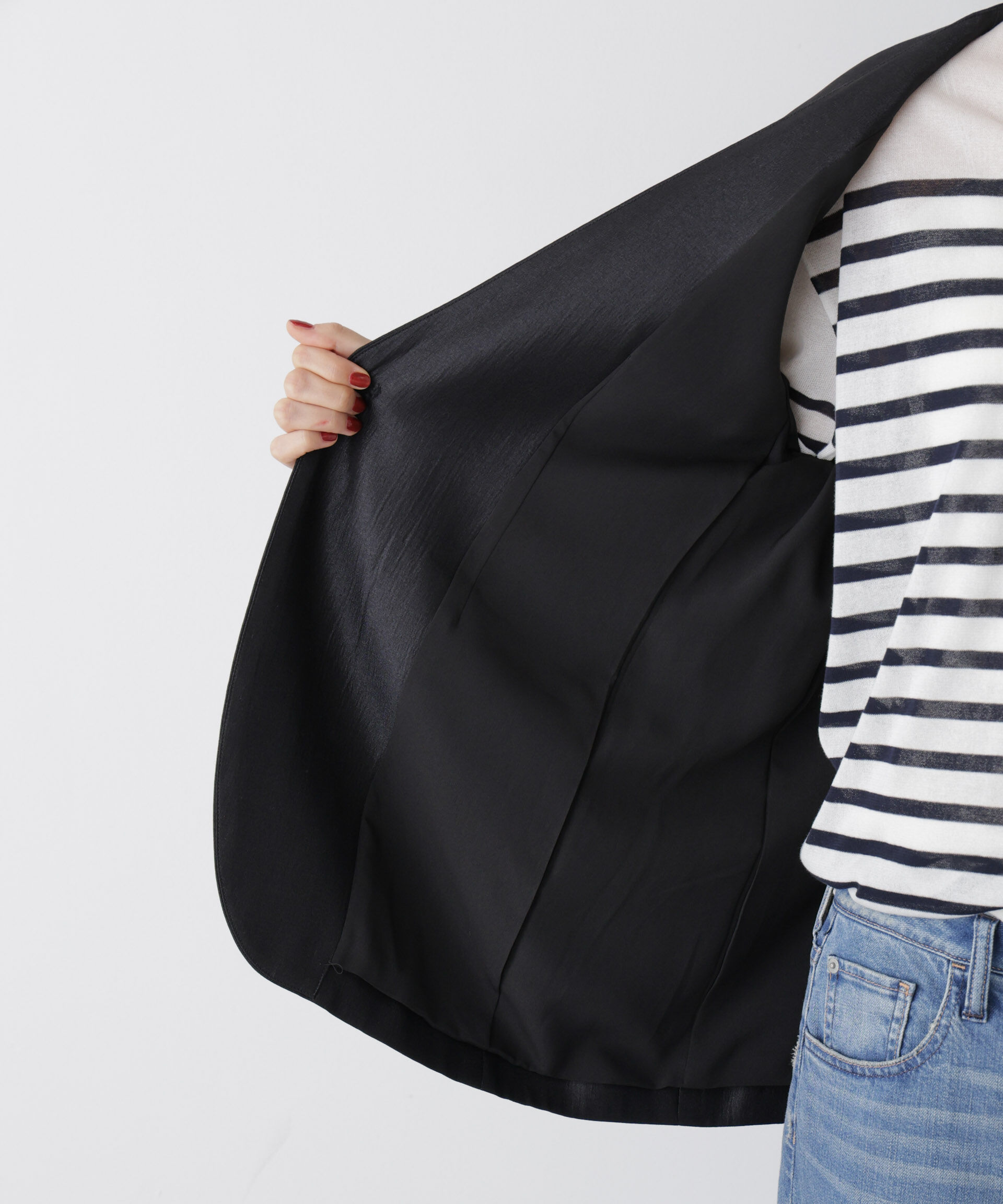 nano･universe「「STEVELOUR」サテンノーカラージャケット(セットアップ可)」|テーラードジャケット|