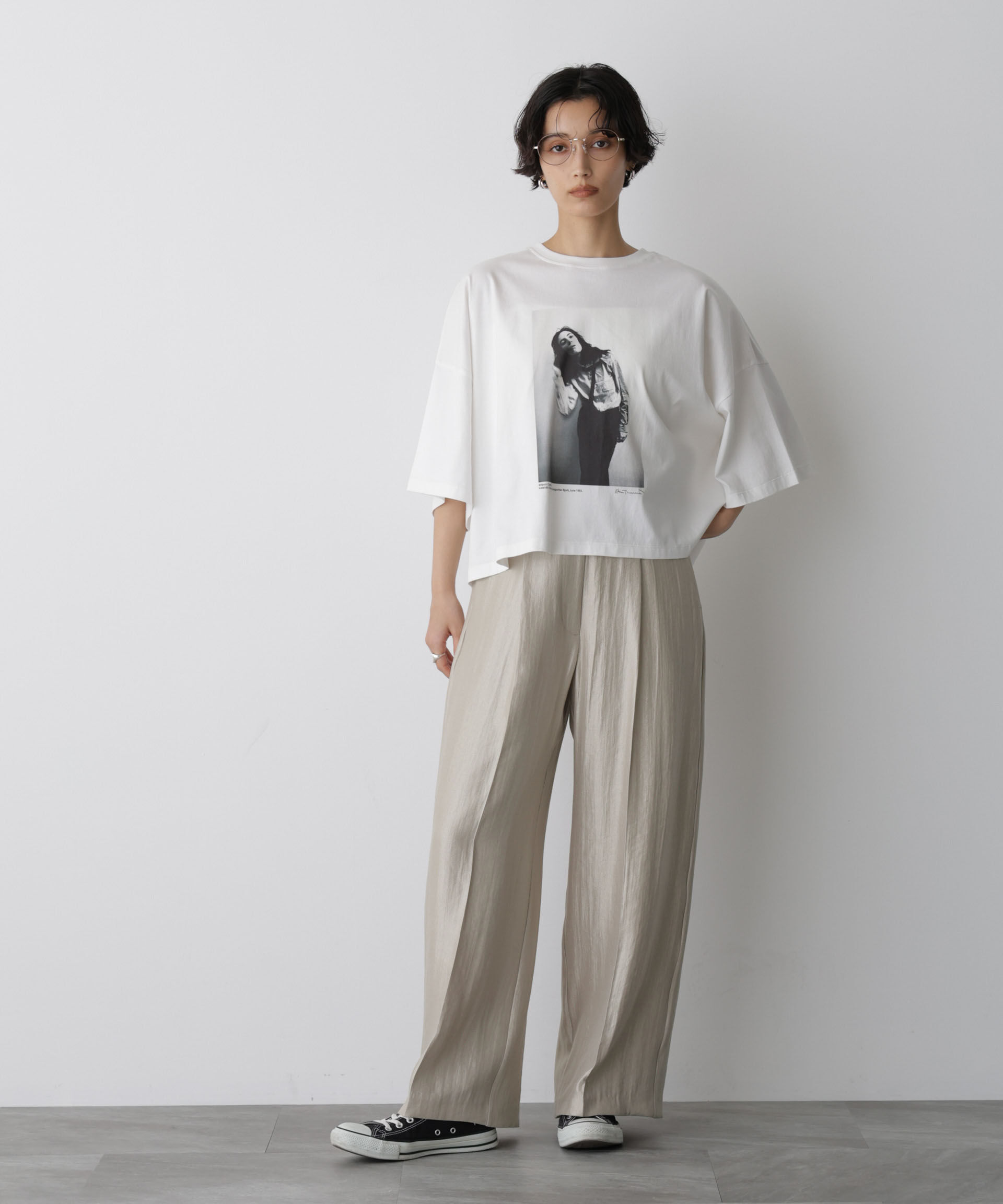 nano･universe「「STEVELOUR」サテンタックワイドパンツ(セットアップ可)」|チノ|