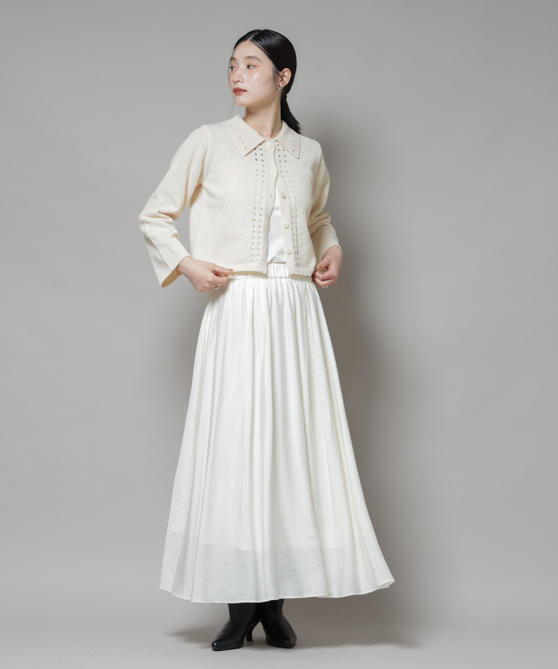 nano･universe「衿付アイレットクロップドニットカーディガン」|ニット・セーター|