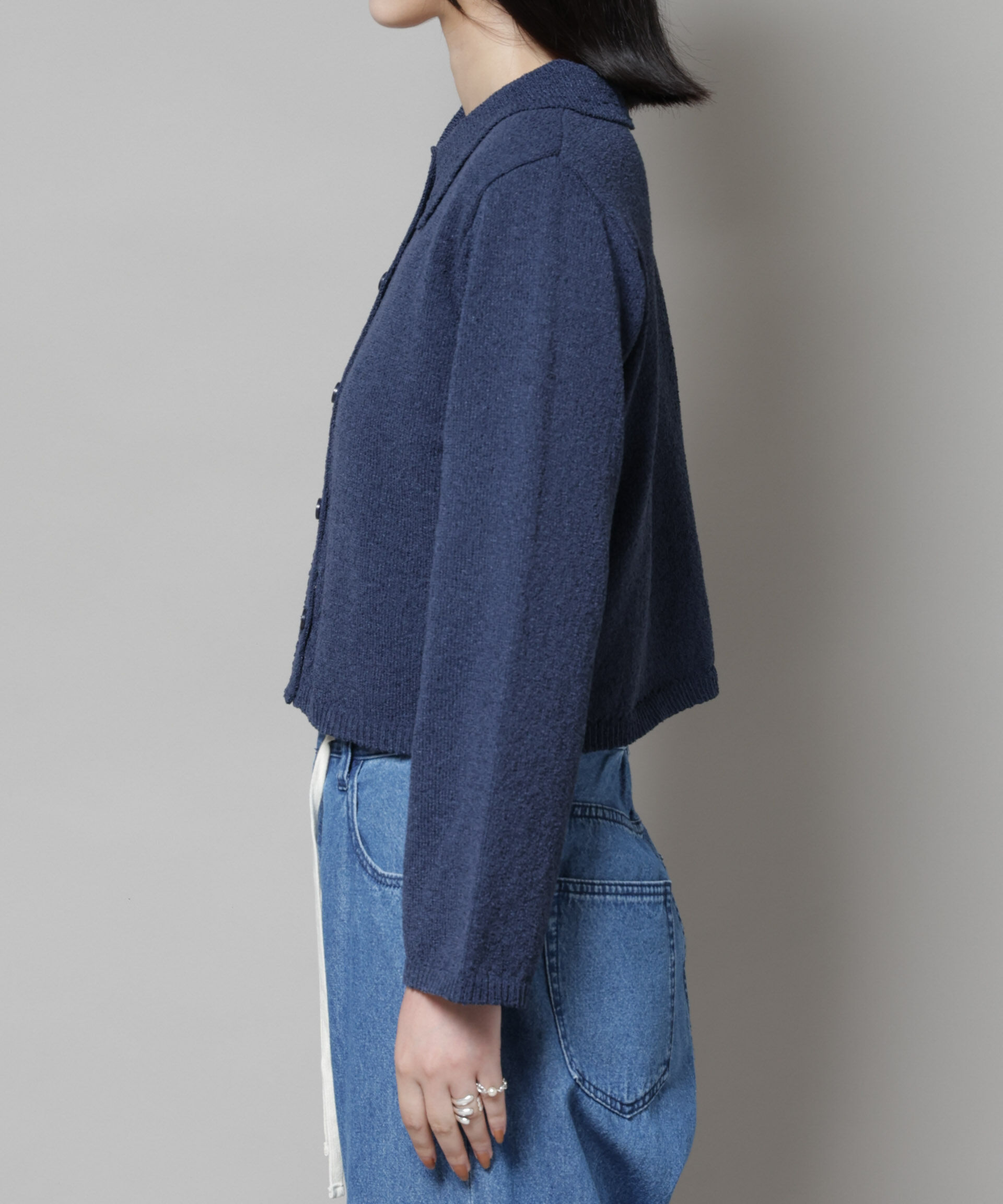 nano･universe「衿付アイレットクロップドニットカーディガン」|ニット・セーター|