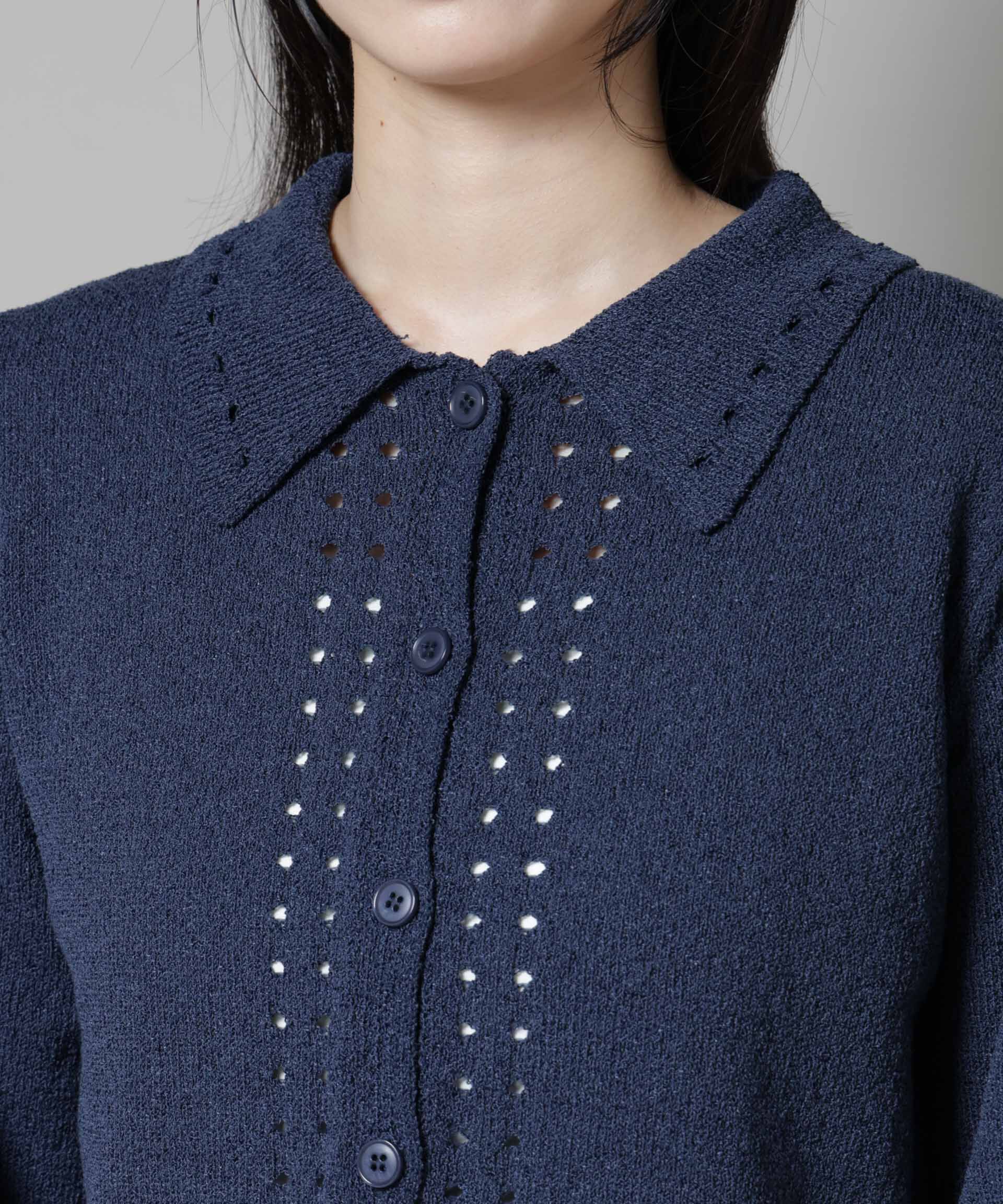 nano･universe「衿付アイレットクロップドニットカーディガン」|ニット・セーター|
