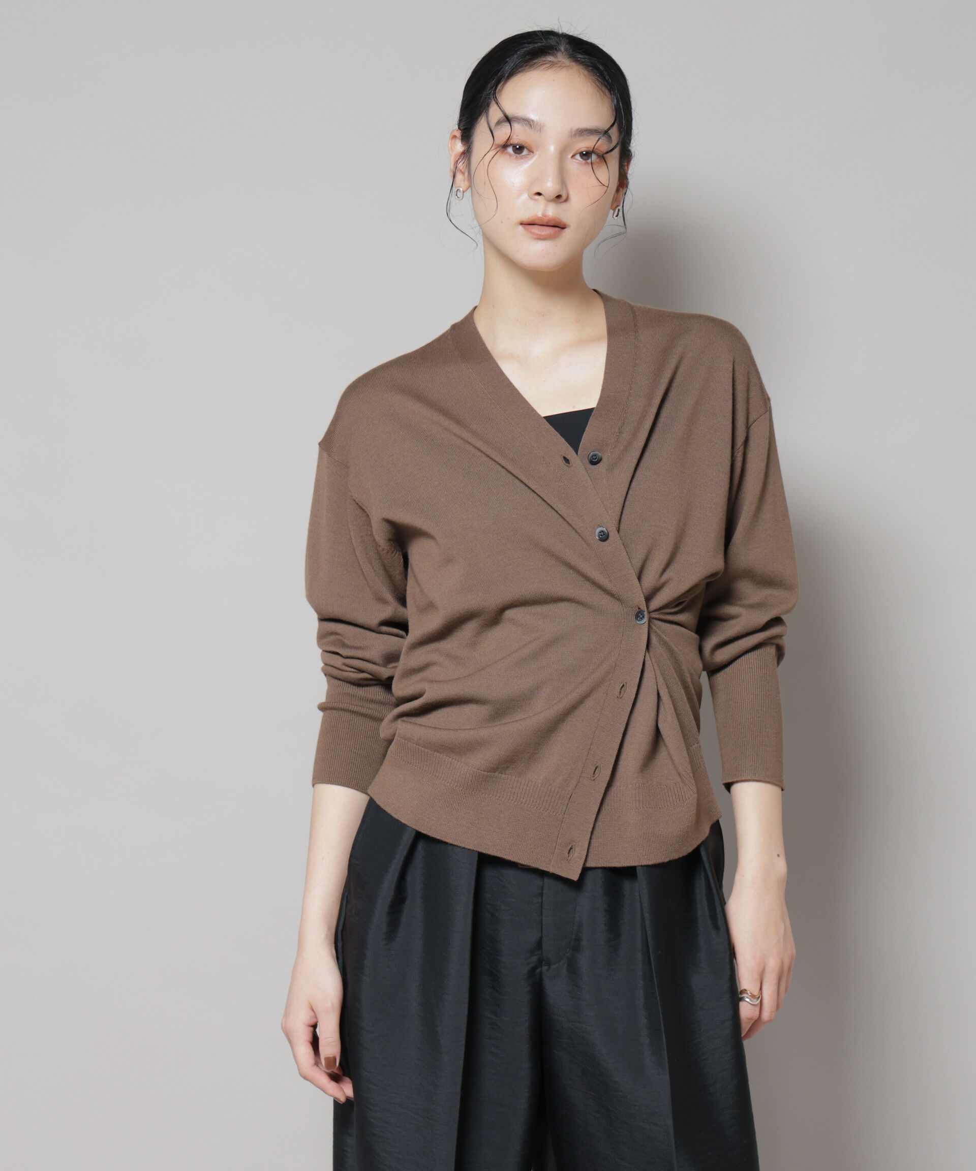 nano･universe「毛玉レスニット2wayカシュクールカーディガン」|ニット・セーター|ブラウン