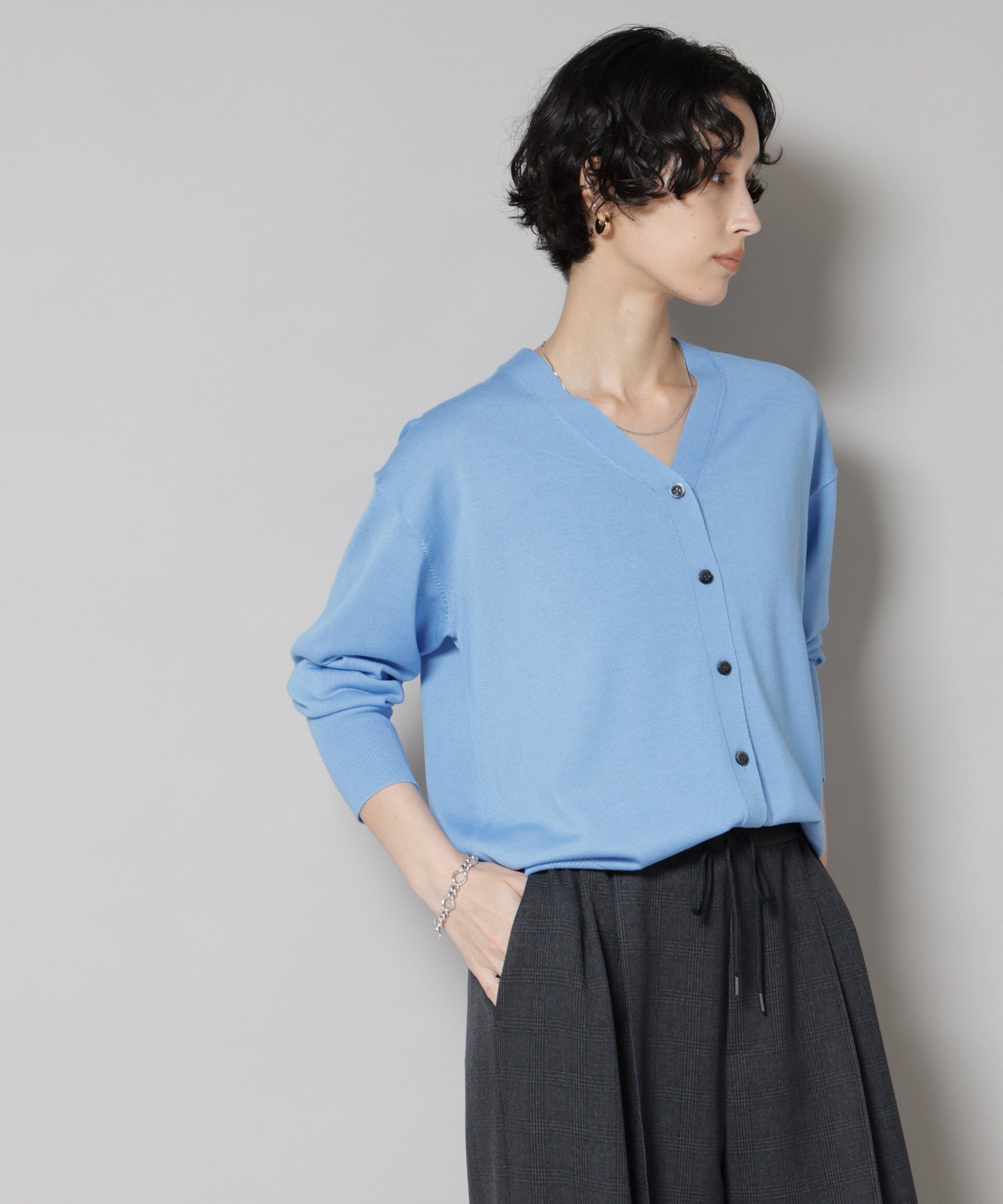 nano･universe「毛玉レスニット2wayカシュクールカーディガン」|ニット・セーター|L.ブルー1