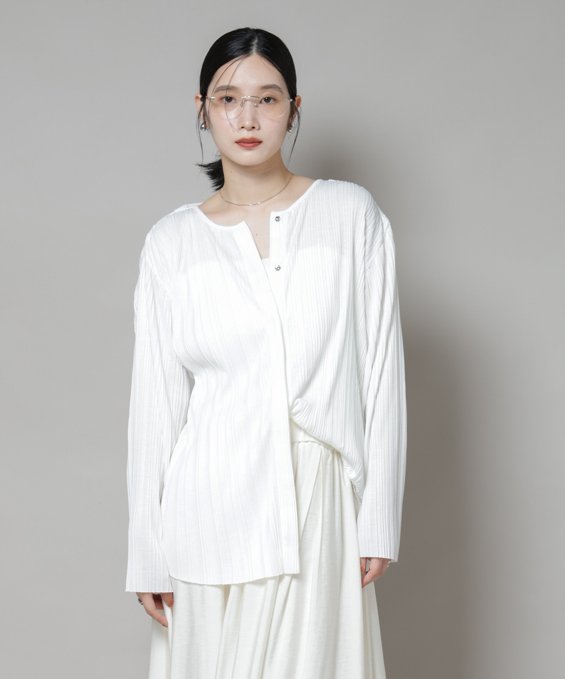 nano･universe「プリーツカットスナップシャツ」|Tシャツ・カットソー|