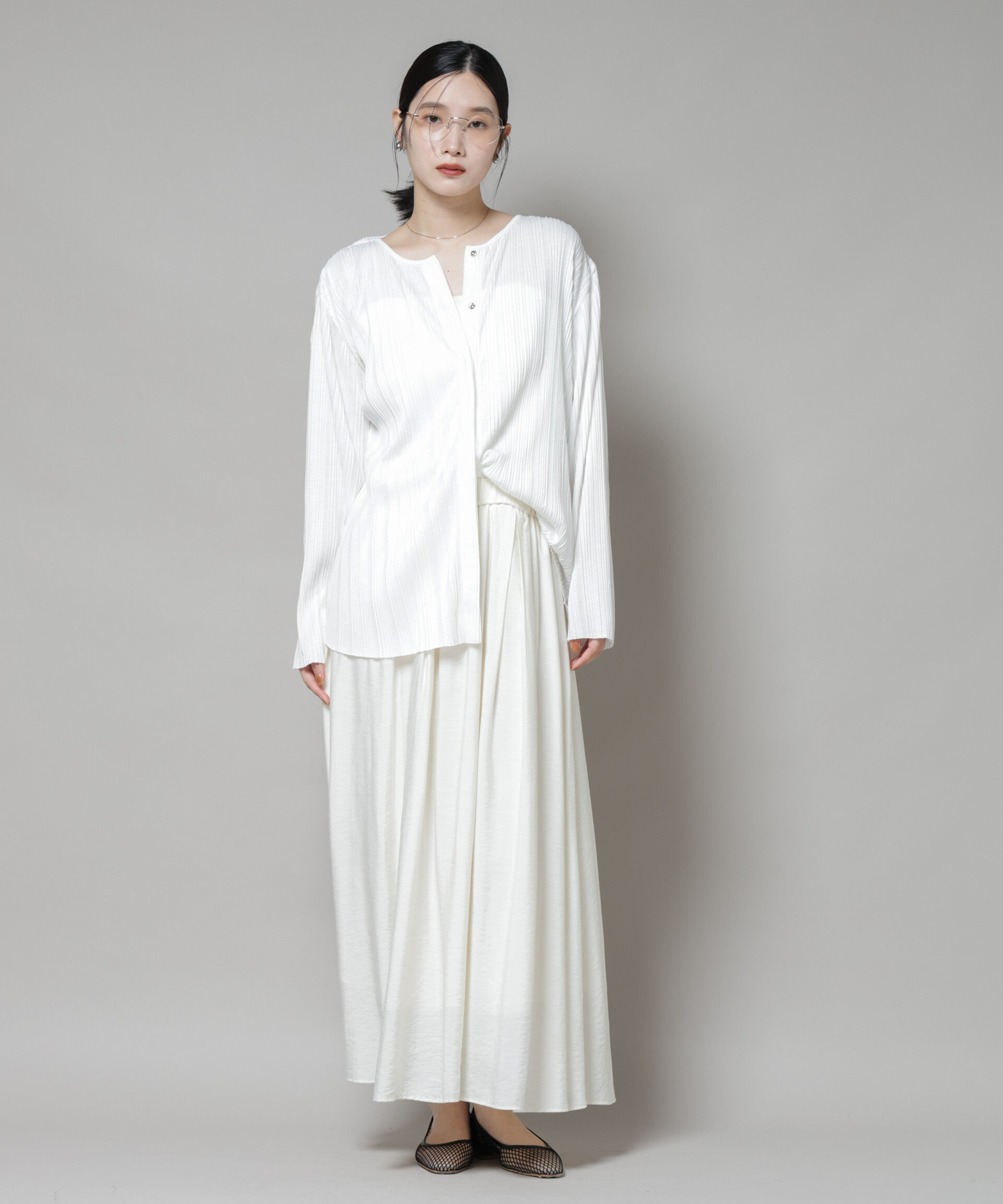 nano･universe「プリーツカットスナップシャツ」|Tシャツ・カットソー|