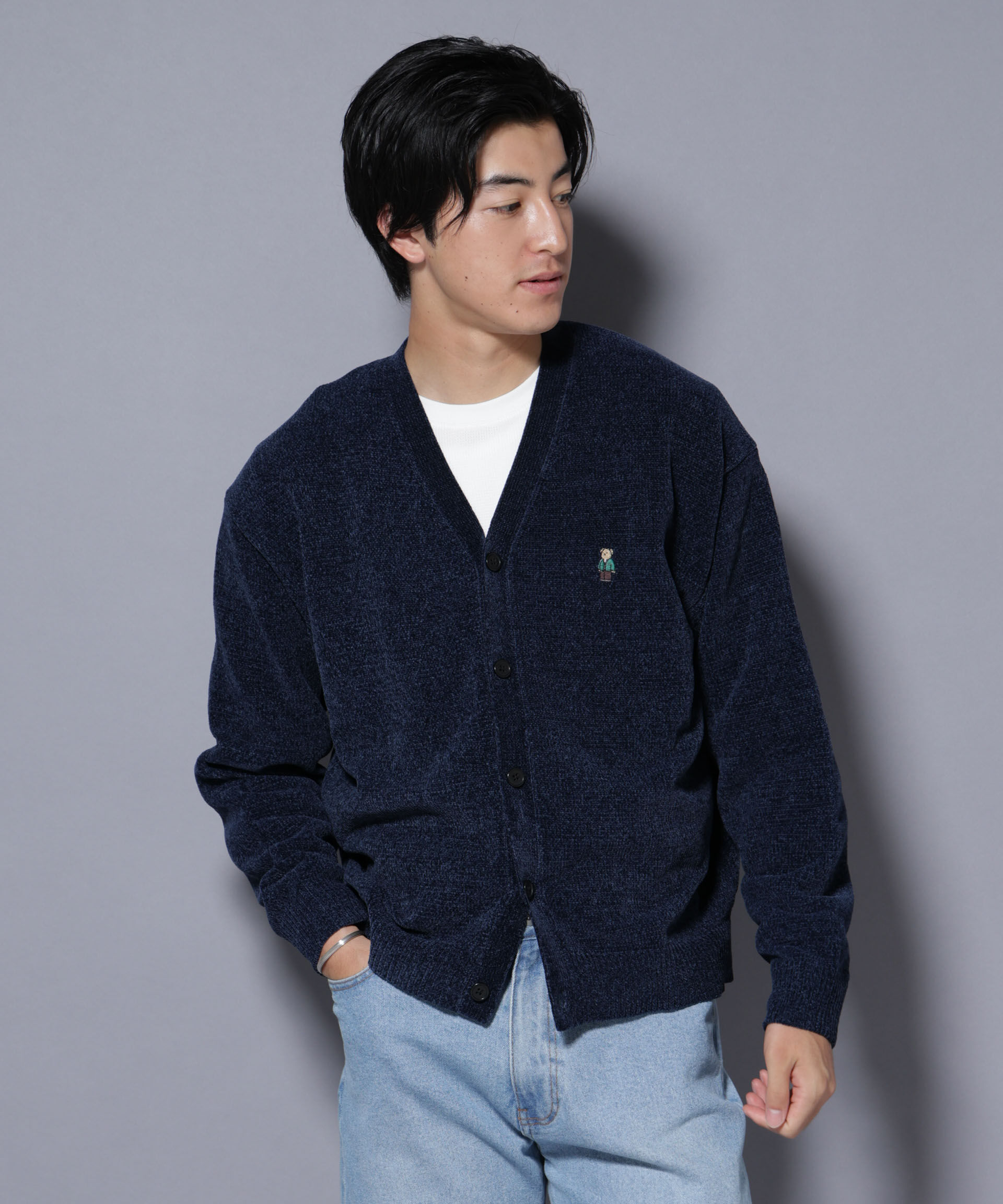 nano･universe「ナノベアモールニットカーディガン」|ニット・セーター|ネイビー