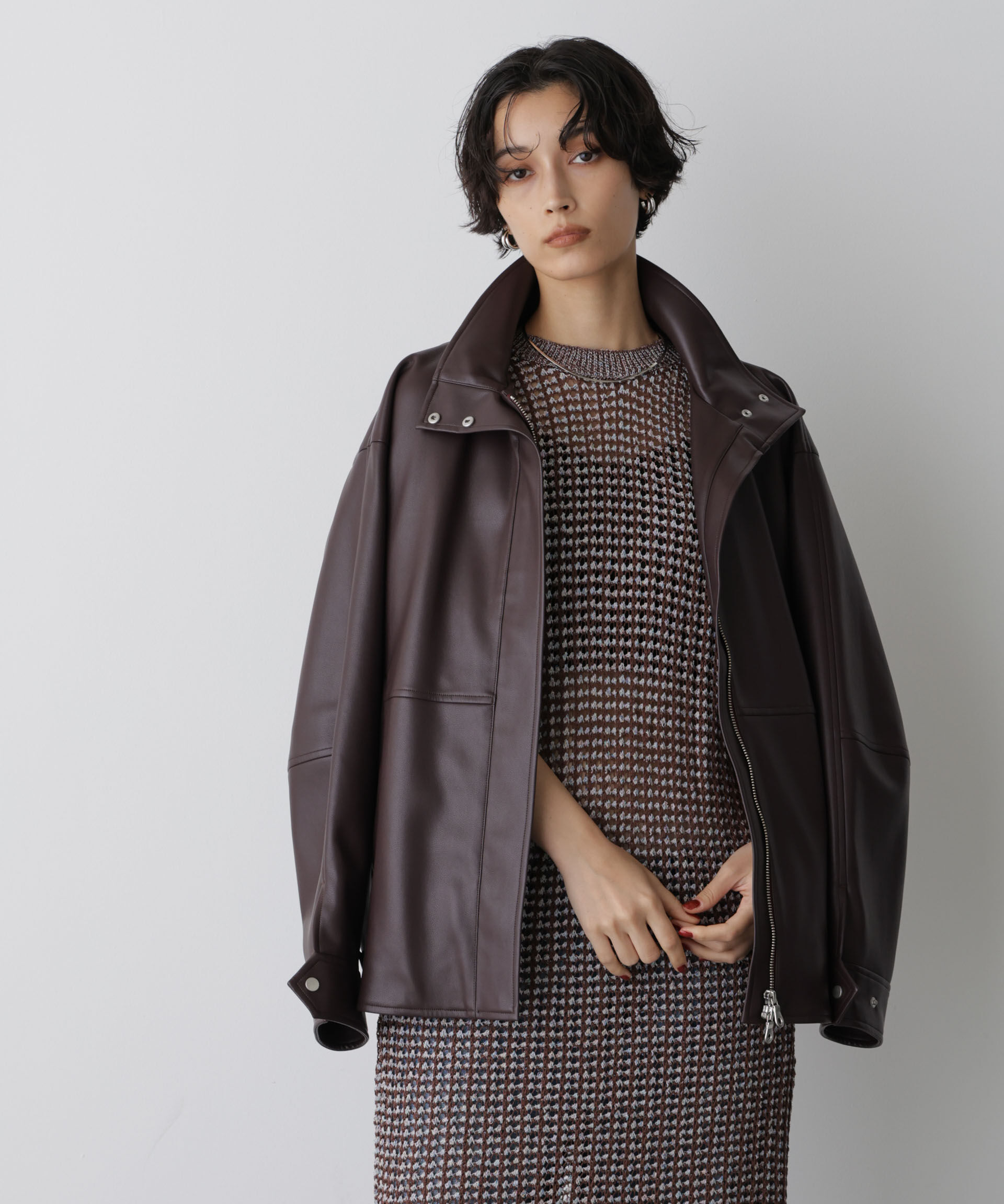  「「STEVELOUR」スタンドフェイクレザージップブルゾン」|ブルゾン・スタジャン|