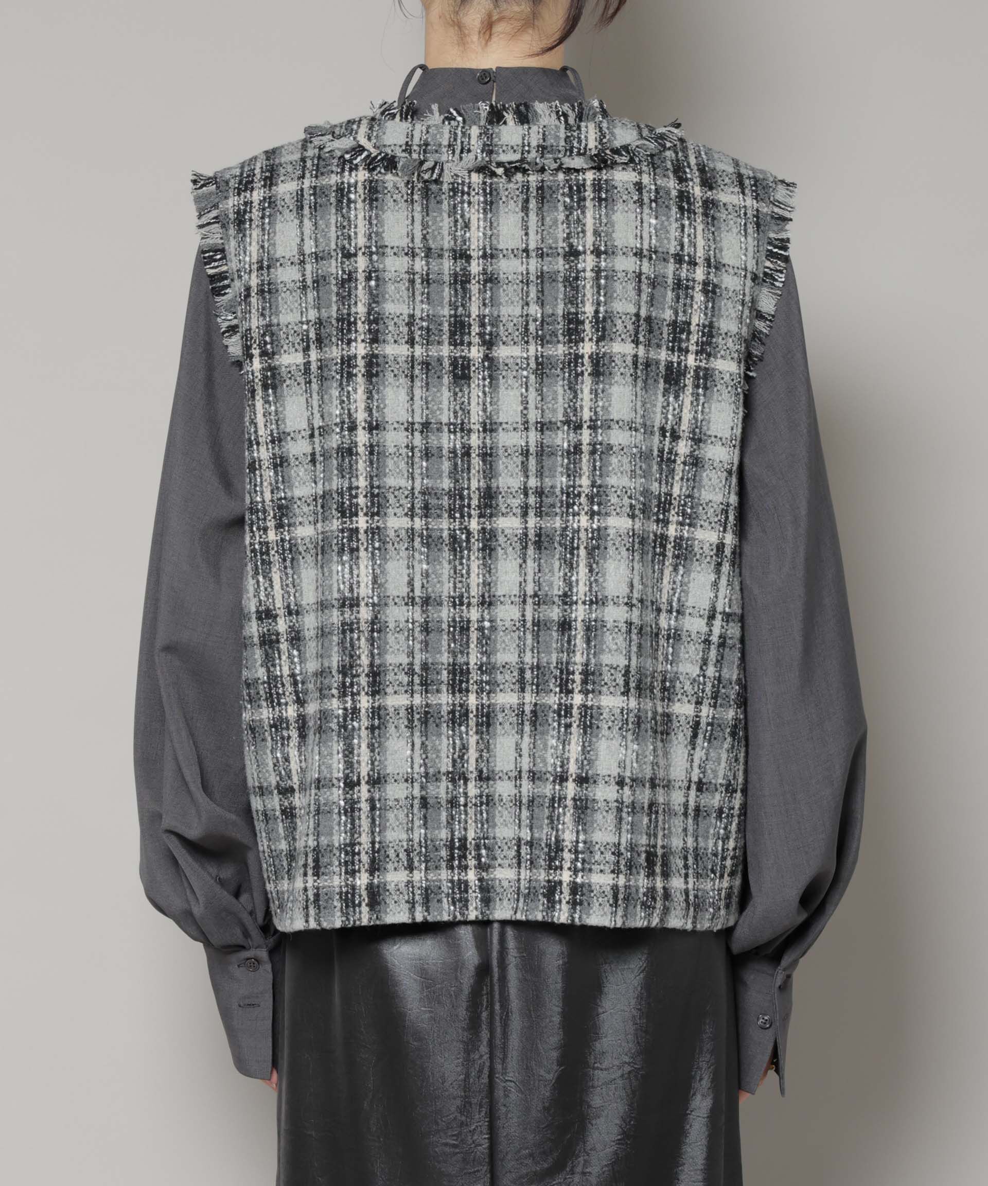 nano･universe「チェックフリンジ金ボタンジレ(セットアップ可)」|テーラードジャケット|