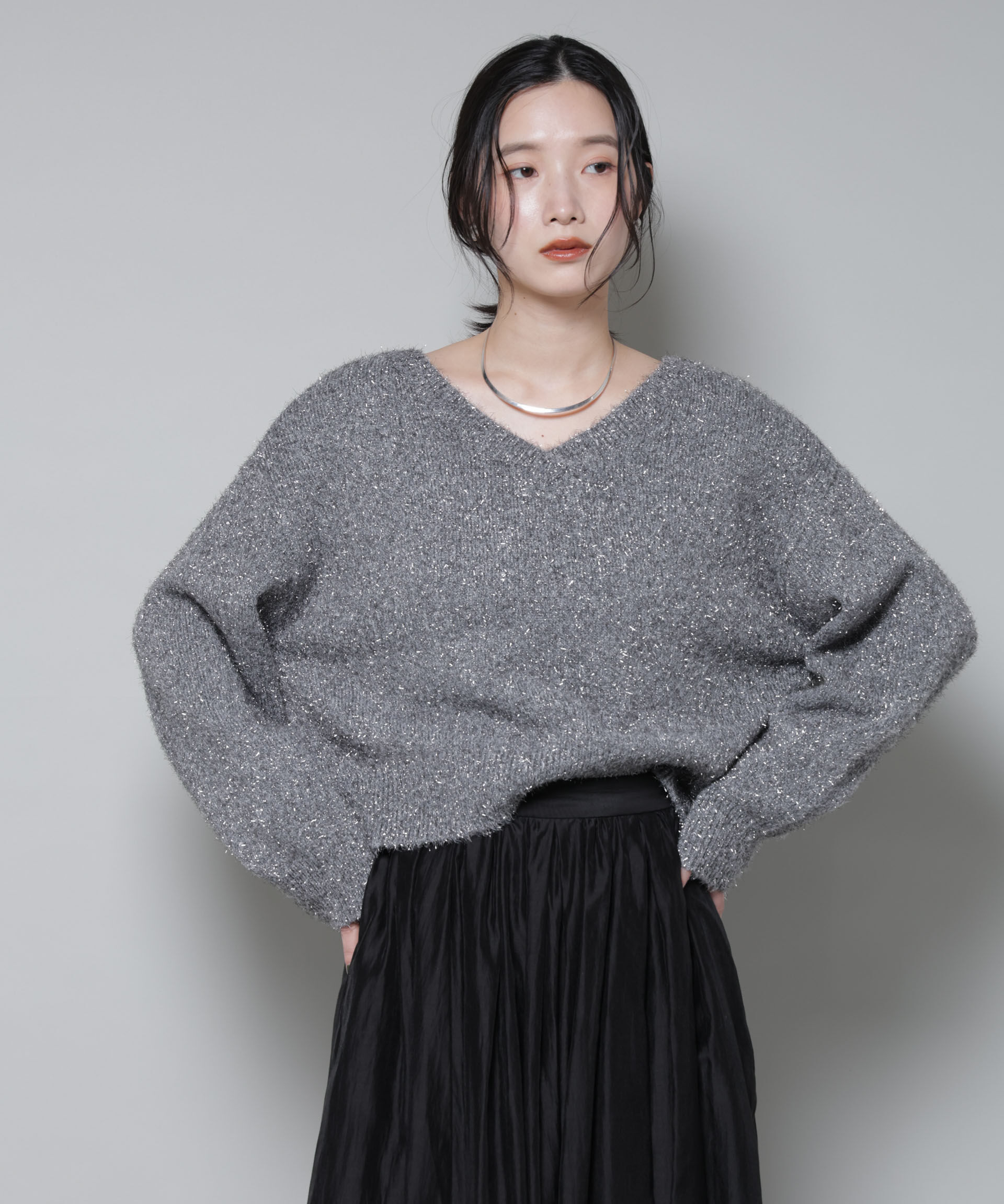 nano･universe「前後2wayラメミックスフェザーニット」|ニット・セーター|