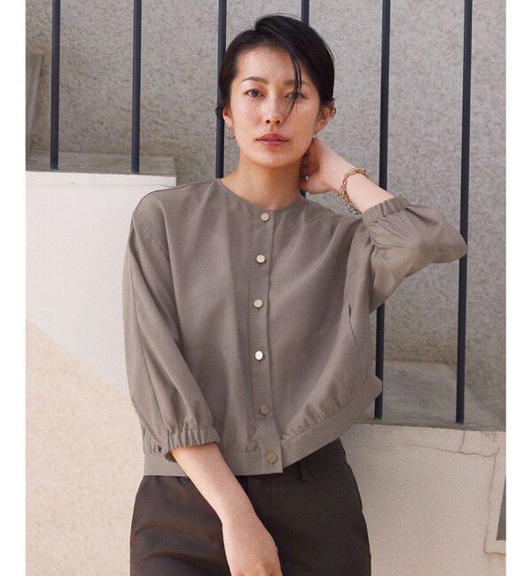 自由区「【カタログ掲載・接触冷感・洗える】ブライトシアーノーカラー ブルゾン」|ブルゾン・スタジャン|セピア