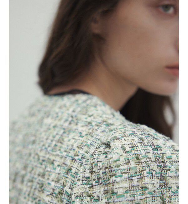 BEIGE,「TEASEL / ノーカラーツイードショートジャケット」|ノーカラージャケット|