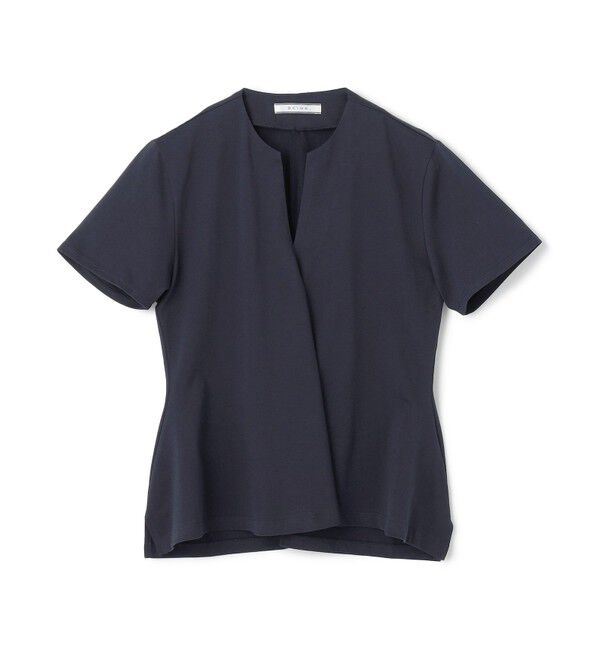 BEIGE,「【洗える】STOCK / オーガニックコットン半袖Vスリットトップス」|Tシャツ・カットソー|Navy