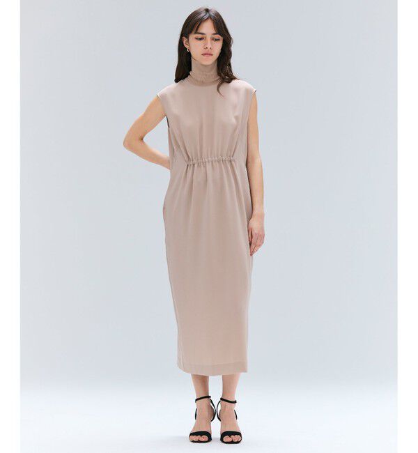 BEIGE,「【洗える】FLEUR / ニットコンビハイネックノースリーブドレス」|ワンピース|