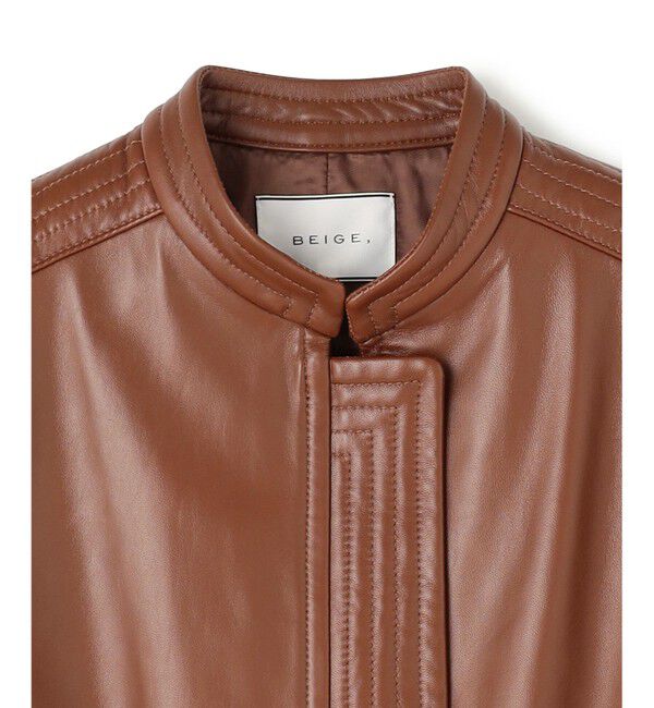 BEIGE,「【andGIRL 秋号掲載】CLYDE / ステッチデザインラムレザーブルゾン」|ノーカラージャケット|