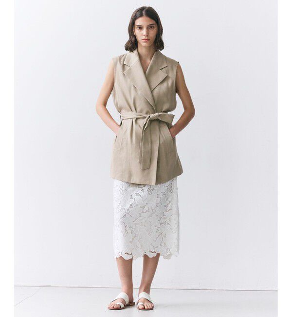 BEIGE,「MICA /  リネンブレンドベルト付きジレ」|ベスト・ジレ|