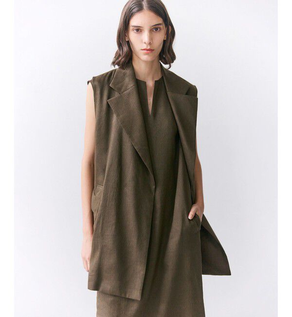 BEIGE,「MICA /  リネンブレンドベルト付きジレ」|ベスト・ジレ|Khaki