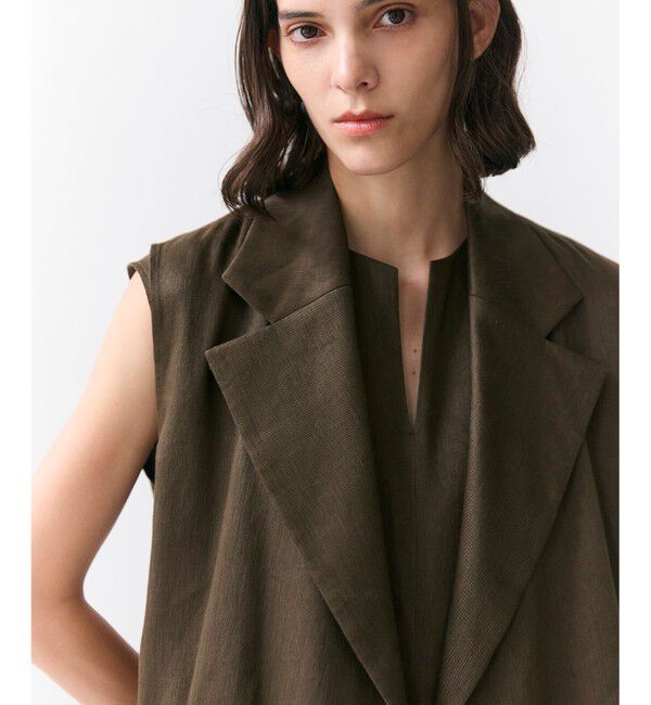 BEIGE,「MICA /  リネンブレンドベルト付きジレ」|ベスト・ジレ|