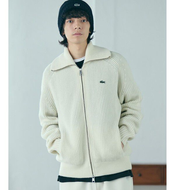 LACOSTE「ミドルゲージハイネックジップウールセーター / ドライバーズニット」|ニット・セーター|オフホワイト