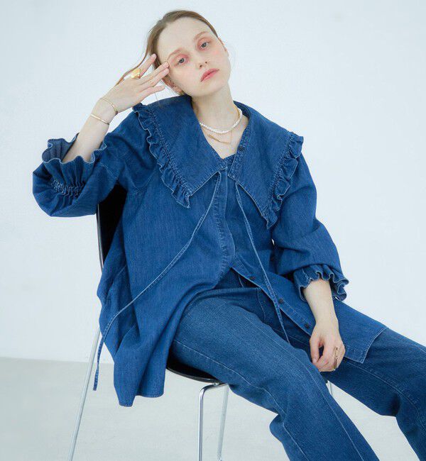 Rie Miller「【RM denim】ビッグカラー2WAYデニムブラウス」|シャツ・ブラウス|