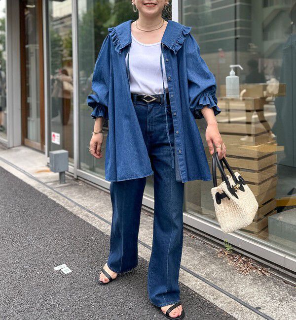 Rie Miller「【RM denim】ビッグカラー2WAYデニムブラウス」|シャツ・ブラウス|