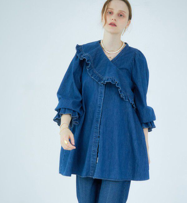 Rie Miller「【RM denim】ビッグカラー2WAYデニムブラウス」|シャツ・ブラウス|
