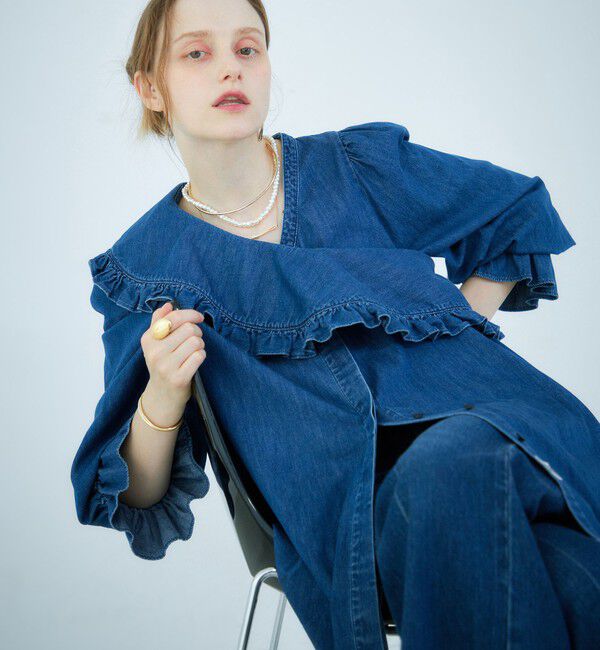 Rie Miller「【RM denim】ビッグカラー2WAYデニムブラウス」|シャツ・ブラウス|