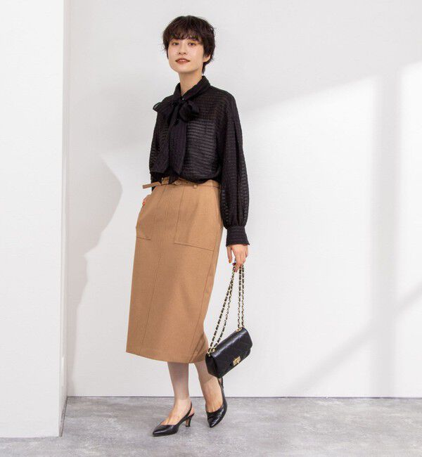 NOLLEY'S sophi「ウォッシャブルウール調ベルト付きタイトスカート」|タイト|