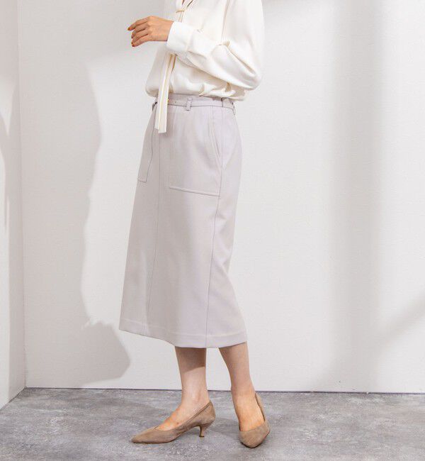 NOLLEY'S sophi「ウォッシャブルウール調ベルト付きタイトスカート」|タイト|グレーベージュ