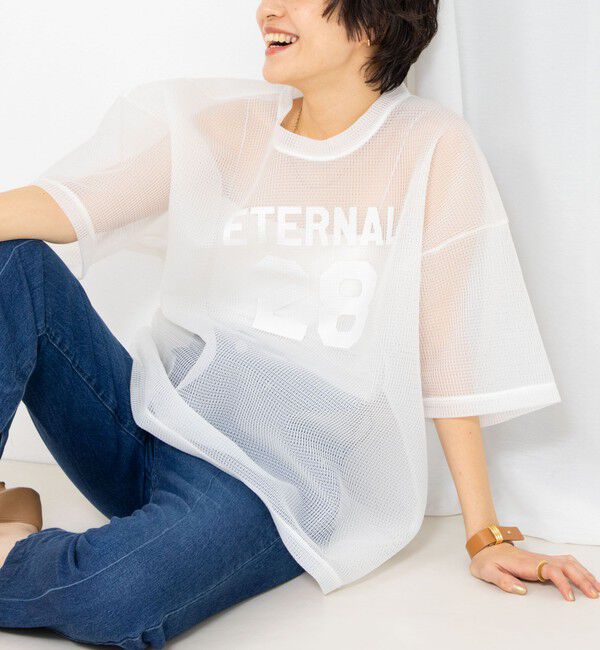 Rie Miller「ダンボールメッシュプリントTシャツ」|Tシャツ・カットソー|ホワイト