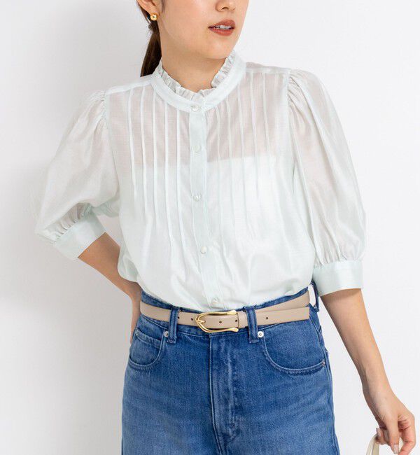 NOLLEY'S「5分袖衿フリルブラウス」|シャツ・ブラウス|ミントグリーン