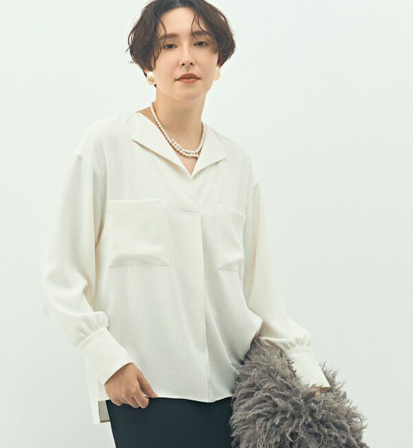 NOLLEY'S sophi「ウォッシャブルバックサテンジョーゼットオープンカラーブラウス」|シャツ・ブラウス|