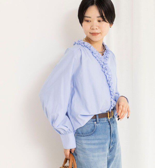 NOLLEY'S「ウォッシャブルフロントフリルVネックブラウス」|シャツ・ブラウス|