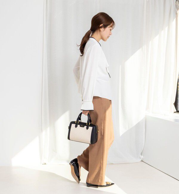 NOLLEY'S「《セットアップ対応》ウォッシャブルストレッチジョーゼットボウタイ風ペプラムブラウス」|シャツ・ブラウス|