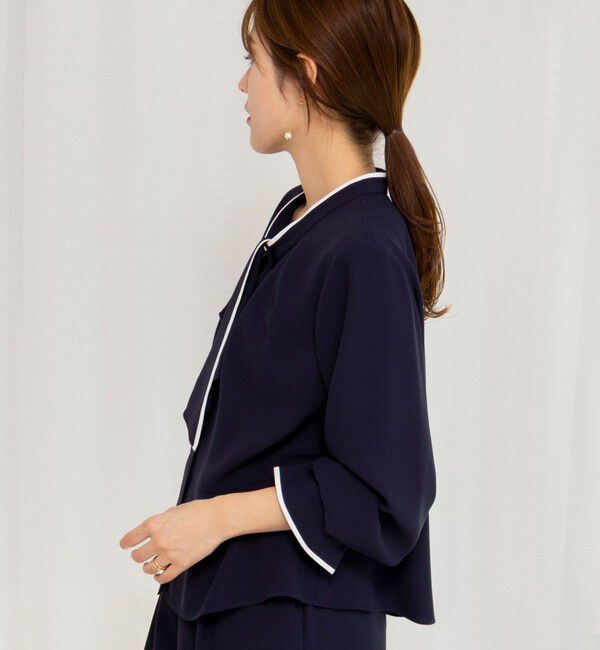 NOLLEY'S「《セットアップ対応》ウォッシャブルストレッチジョーゼットボウタイ風ペプラムブラウス」|シャツ・ブラウス|