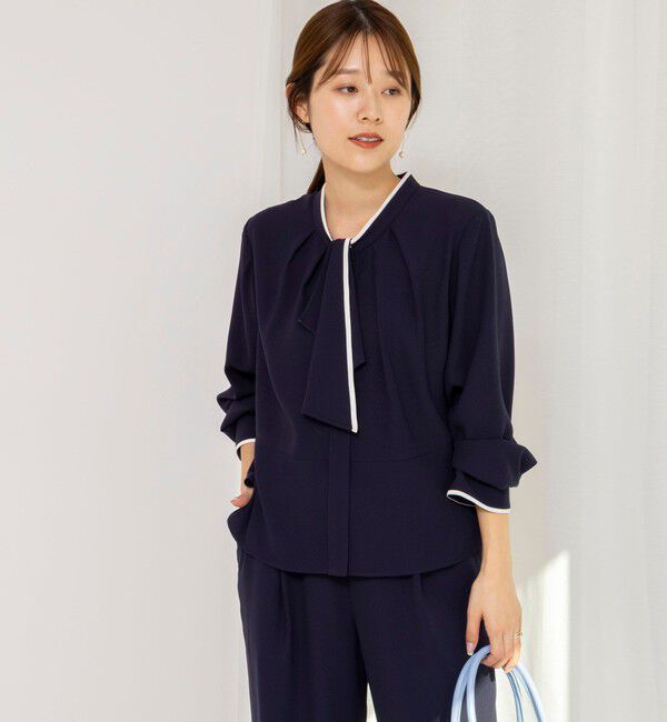 NOLLEY'S「《セットアップ対応》ウォッシャブルストレッチジョーゼットボウタイ風ペプラムブラウス」|シャツ・ブラウス|