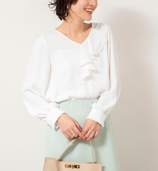 NOLLEY'S sophi「ウォッシャブルサテンアシンメトリーラッフルブラウス」|シャツ・ブラウス|ホワイト