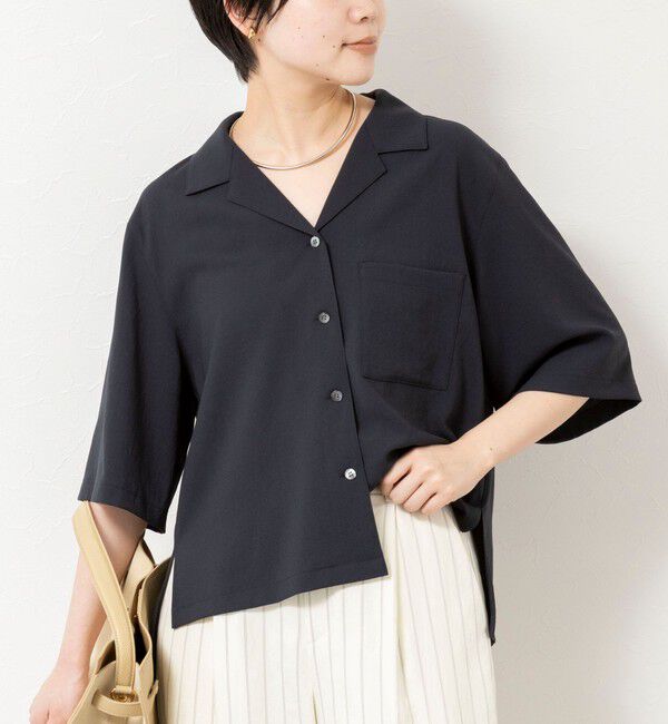 NOLLEY'S sophi「《セットアップ対応》ウォッシャブルエアリージョーゼットショートシャツ」|シャツ・ブラウス|ネイビー