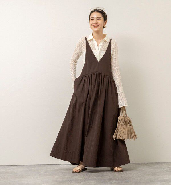 MAQWEL「【追加】【MAQWEL/マクウェル】ウォッシャブルソフトタフタワンピース」|ワンピース|ブラウン