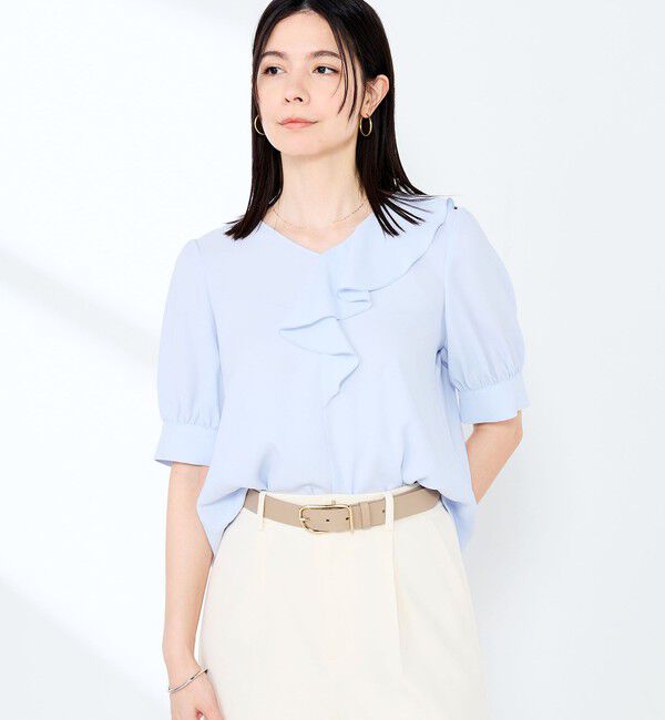 NOLLEY'S sophi「ウォッシャブルジョーゼットアシメラッフルブラウス」|シャツ・ブラウス|サックス