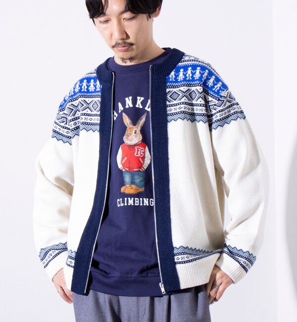 GLOSTER「【GLOSTER/グロスター】フェアアイル柄 エスニック ジップカーディガン ユニセックス」|カーディガン|