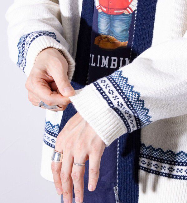 GLOSTER「【GLOSTER/グロスター】フェアアイル柄 エスニック ジップカーディガン ユニセックス」|カーディガン|