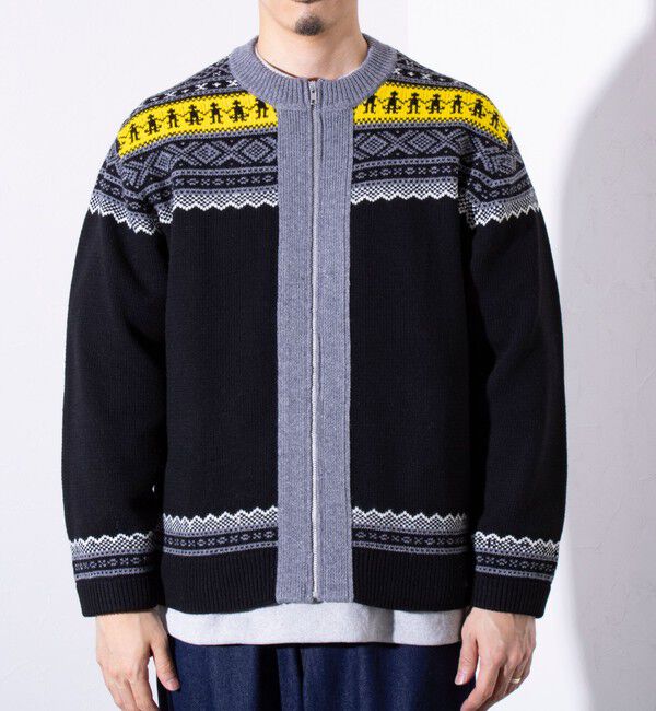 GLOSTER「【GLOSTER/グロスター】フェアアイル柄 エスニック ジップカーディガン ユニセックス」|カーディガン|